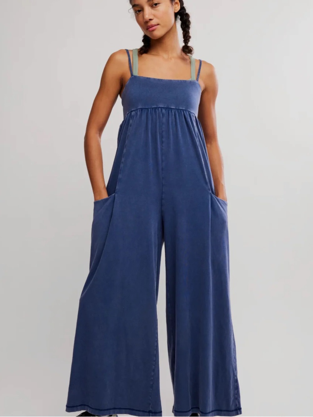 Free People Movement Hot Shot Strappy Wide Leg Jumpsuit Onesie Indigo Blue - Picture 12 of 12